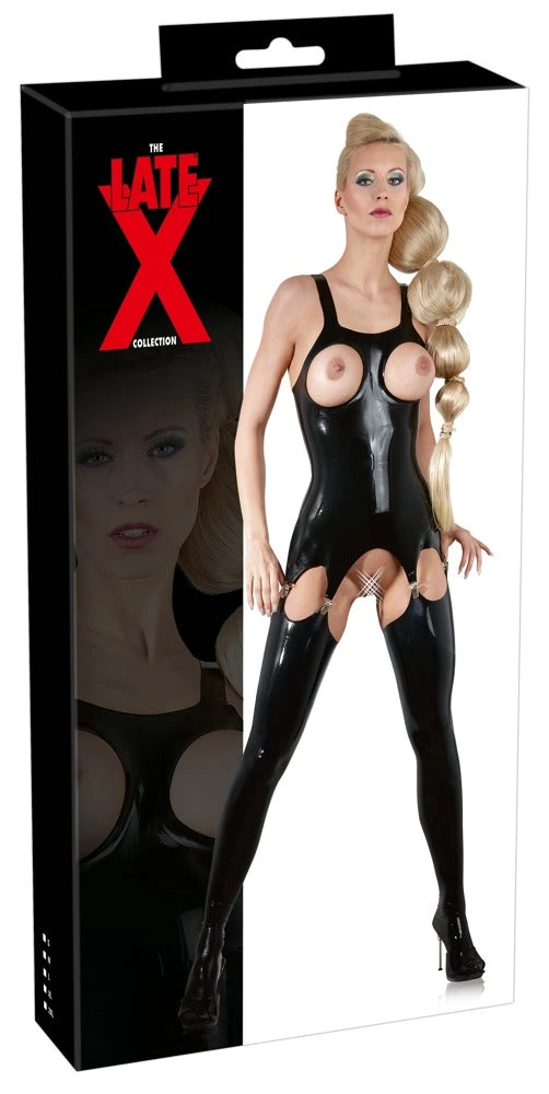 sus 4 günstig Kaufen-Latex Basque open cup XL. Latex Basque open cup XL <![CDATA[Make the breasts the centre of attention!. Skin-tight, black latex basque with two exciting holes for the breasts. With 4 suspender straps. Dipped.. Important: latex, made from natural rubber lat
