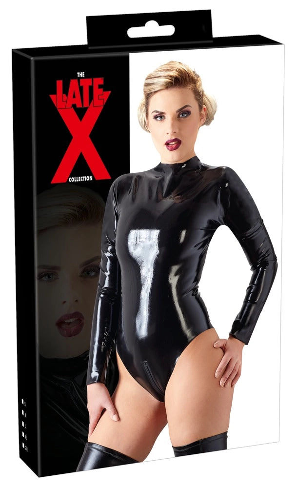 Front/Heck günstig Kaufen-Latex Body black XL. Latex Body black XL <![CDATA[Queen of the night!. Jet-black and very shiny body with long sleeves. With a zip that can be worn at the front or the back. There is another zip over the crotch. It perfectly emphasises feminine curves!. F