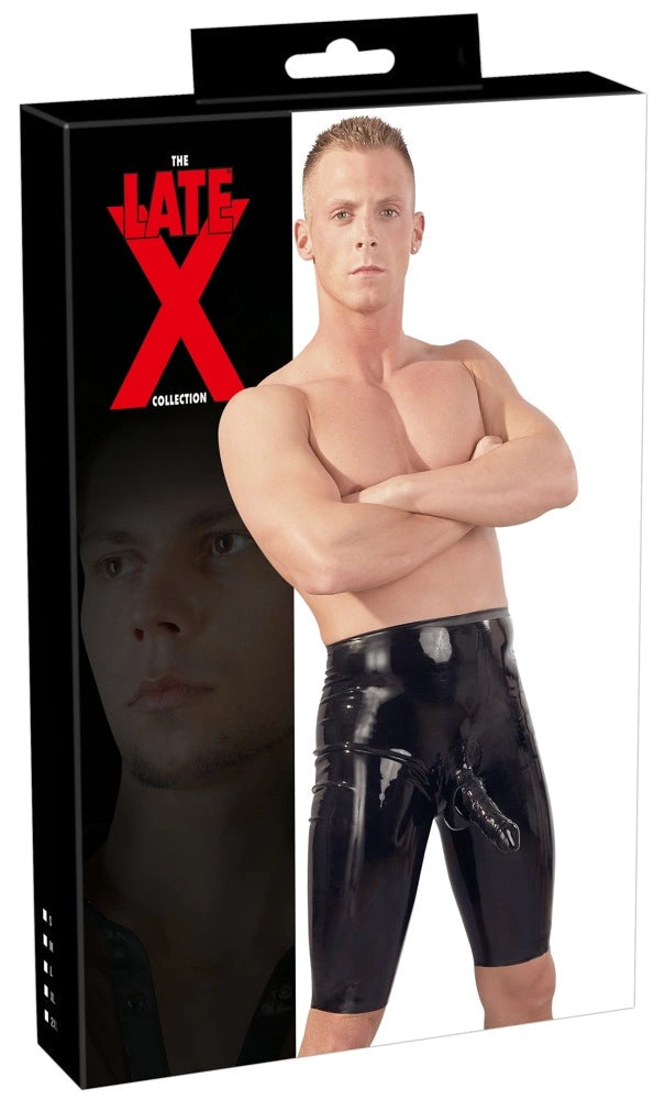 On y günstig Kaufen-Men's Latex Cycling Shorts S. Men's Latex Cycling Shorts S <![CDATA[A masculine eye-catcher!. Skin-tight cycling shorts with a penis/testicle sleeve. There are veins on the penis sleeve. They are perfect for the wildest fantasies and a shiny gem for any f
