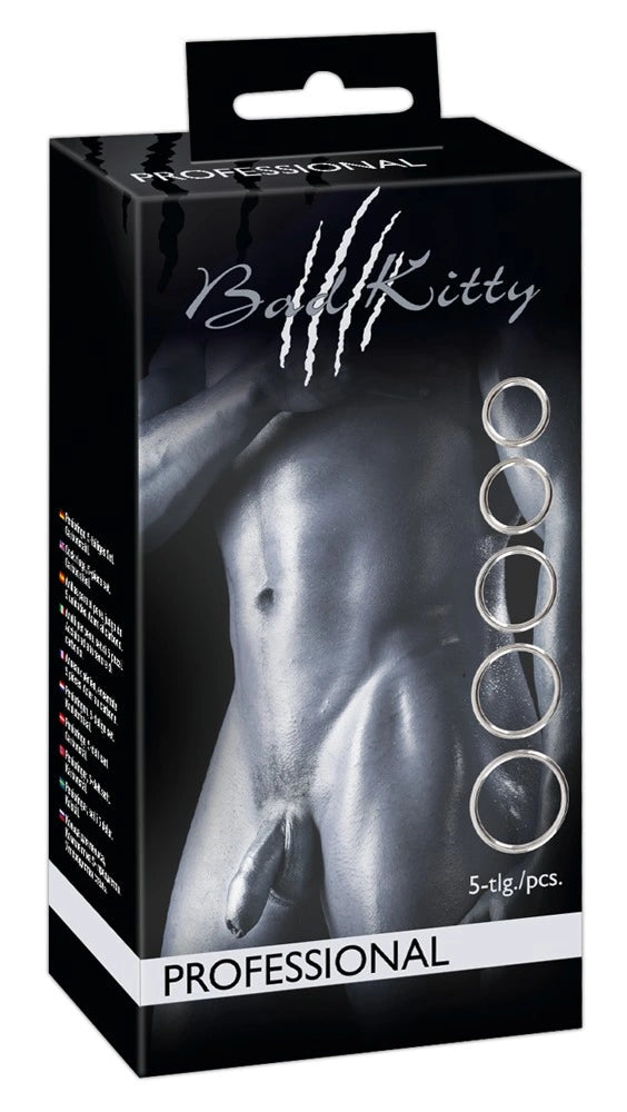 Pro Performance günstig Kaufen-Bad Kitty Set of 5 Metal Rings. Bad Kitty Set of 5 Metal Rings <![CDATA[5 rings for the cock and balls in a set!. 5-piece cock/ball ring set Professional from Bad Kitty for strong male performance and an exciting sight. The seamless rings are made out of 