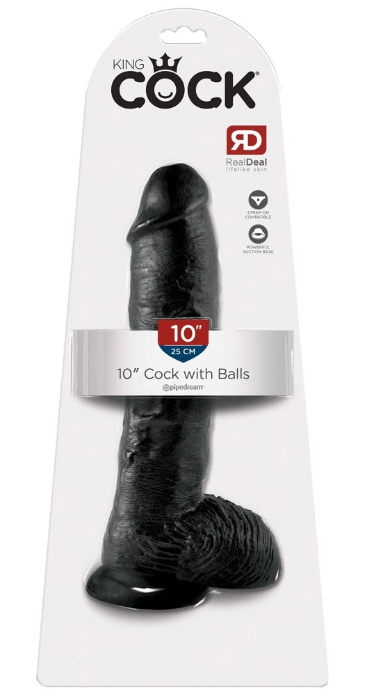 ck Black günstig Kaufen-King Cock 10 inch Balls Black. King Cock 10 inch Balls Black <![CDATA[Irresistibly realistic!. This dildo is in a realistic penis shape and has bulging glans, pronounced veins and large testicles. Its slightly curved shape means that it can provide spot-o