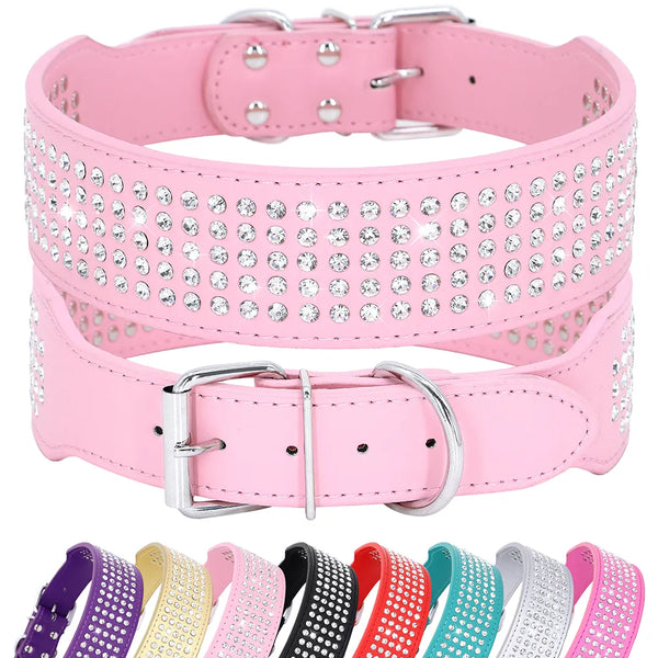 Rhinestone Wide Dog Collar Sparkly Crystal Large Dog Collars Diamonds PU Leather Collars for Small Medium Large Dogs 5cm Width 0