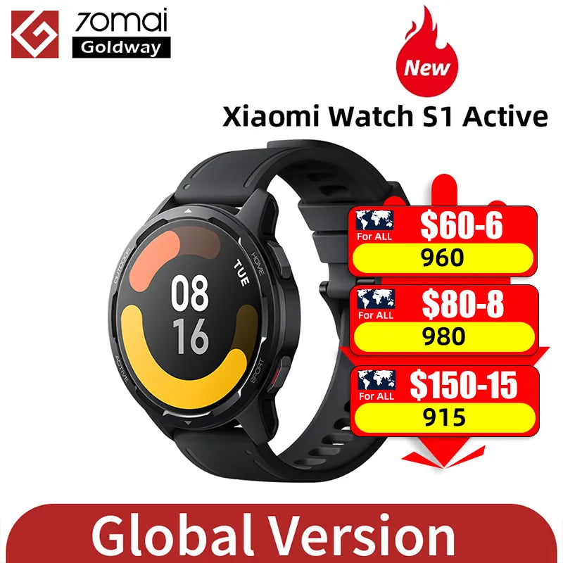 Global Version Xiaomi Watch S1 Active 1.43" AMOLED Display Bluetooth Phone Calls GPS Mi Smartwatch Blood Oxygen 12 Days Battery