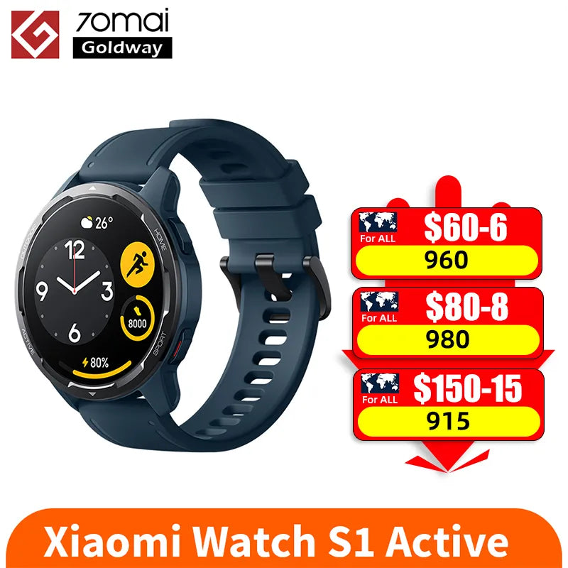 Xiaomi Watch S1 Active Global Version Smartwatch GPS 1.43" AMOLED Display Heart Rate Sensor Bluetooth Answer Call Wrist MI Watch