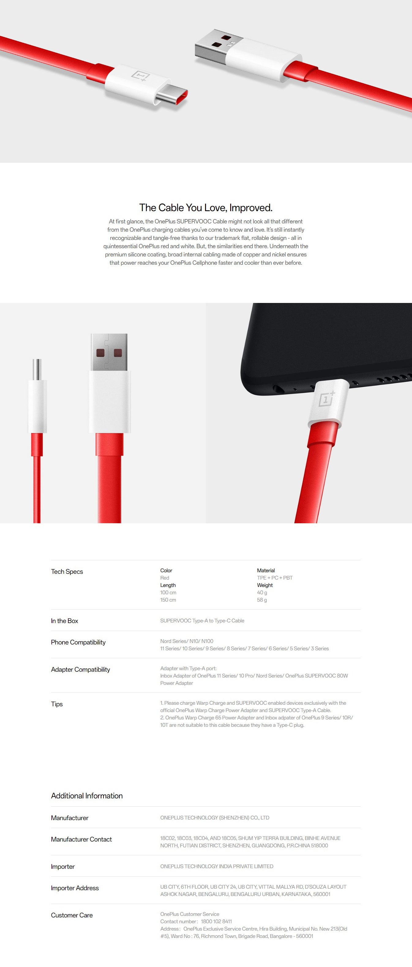 OnePlus SUPERVOOC Type-A to Type-C Cable