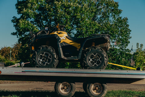 ATV strapped to a trailer