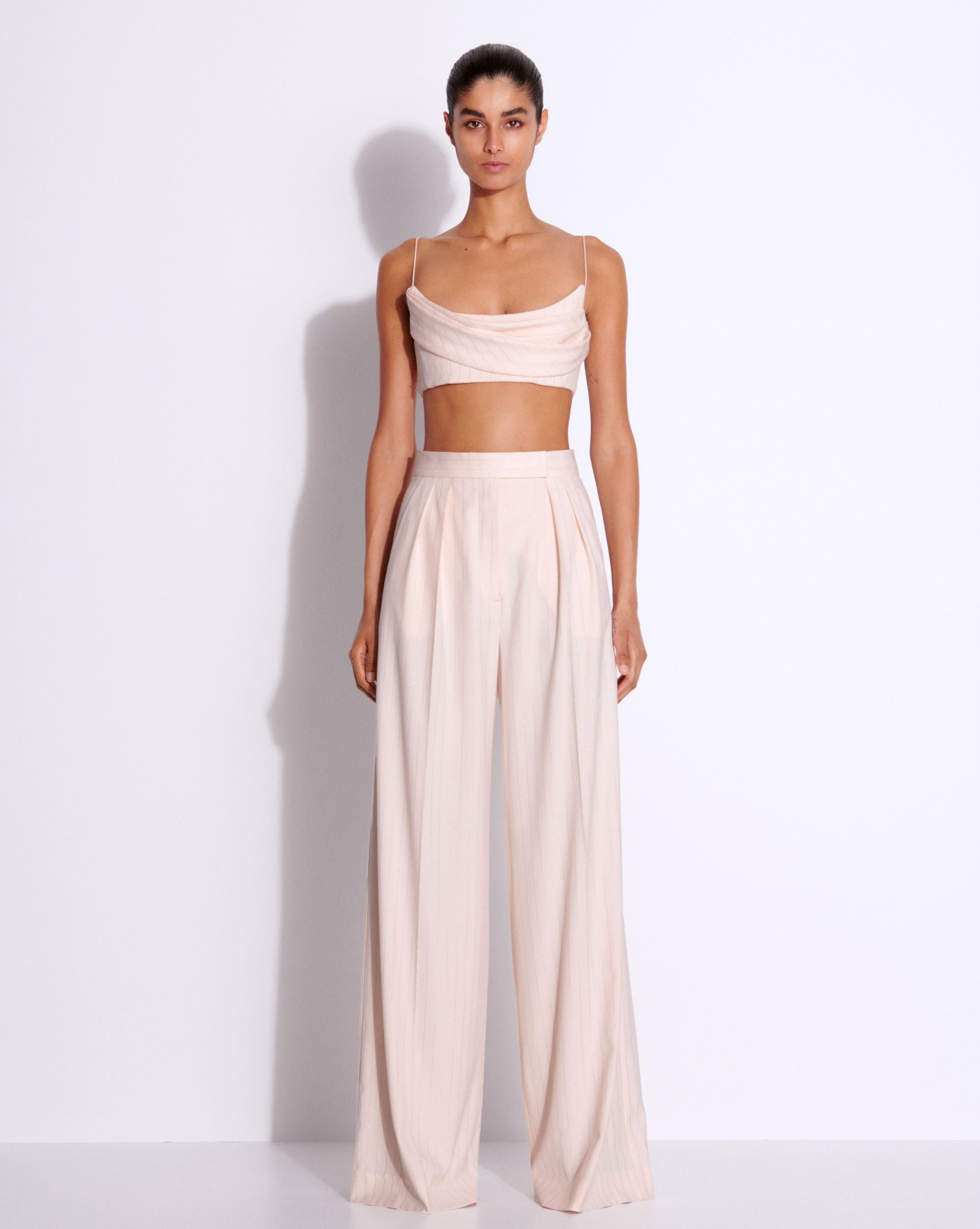 Draped Crop Top in Lurex Pinstripe