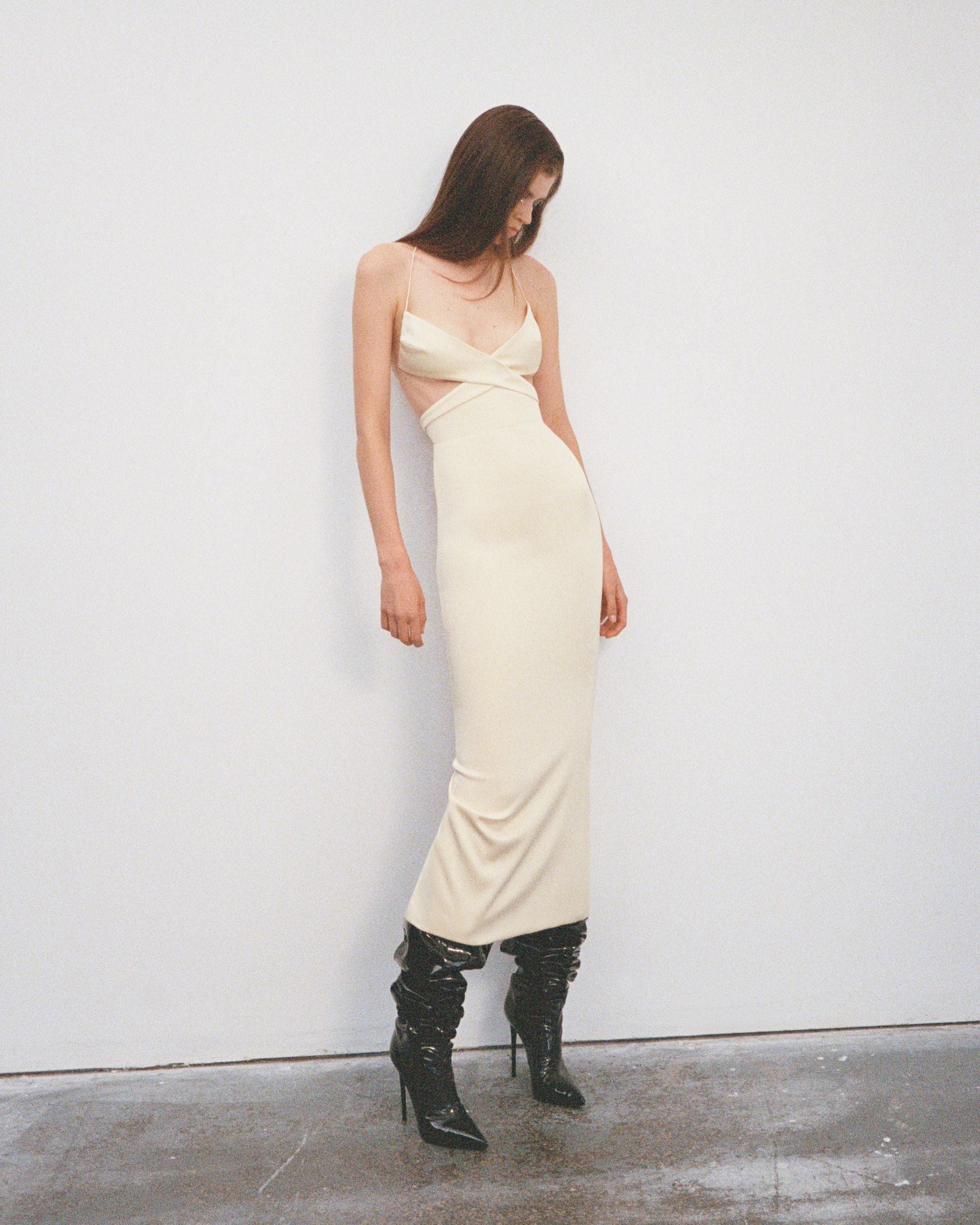 Wrap Singlet Dress in Satin Crepe