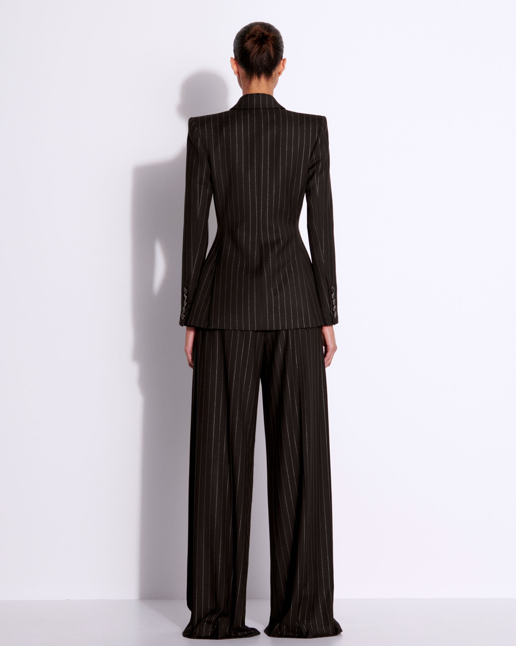 Pleated Trouser in Lurex Pinstripe