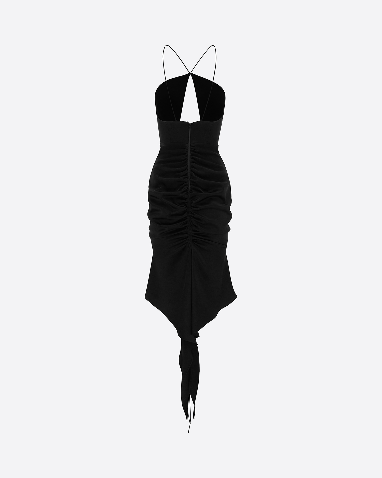 Halter Ruched Dress in Satin Crepe
