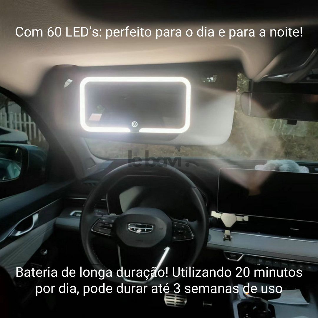 LuxGlow Drive - Espelho Portátil para Carro com 60 LED's e 3 Temperaturas de Luzes