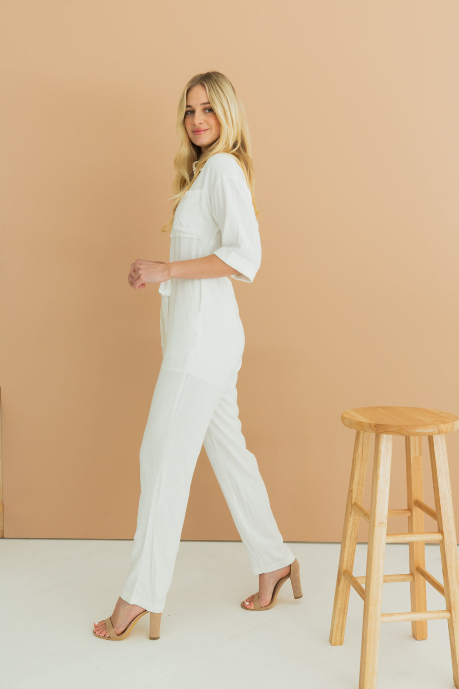 tie waist wide leg jumpsuit