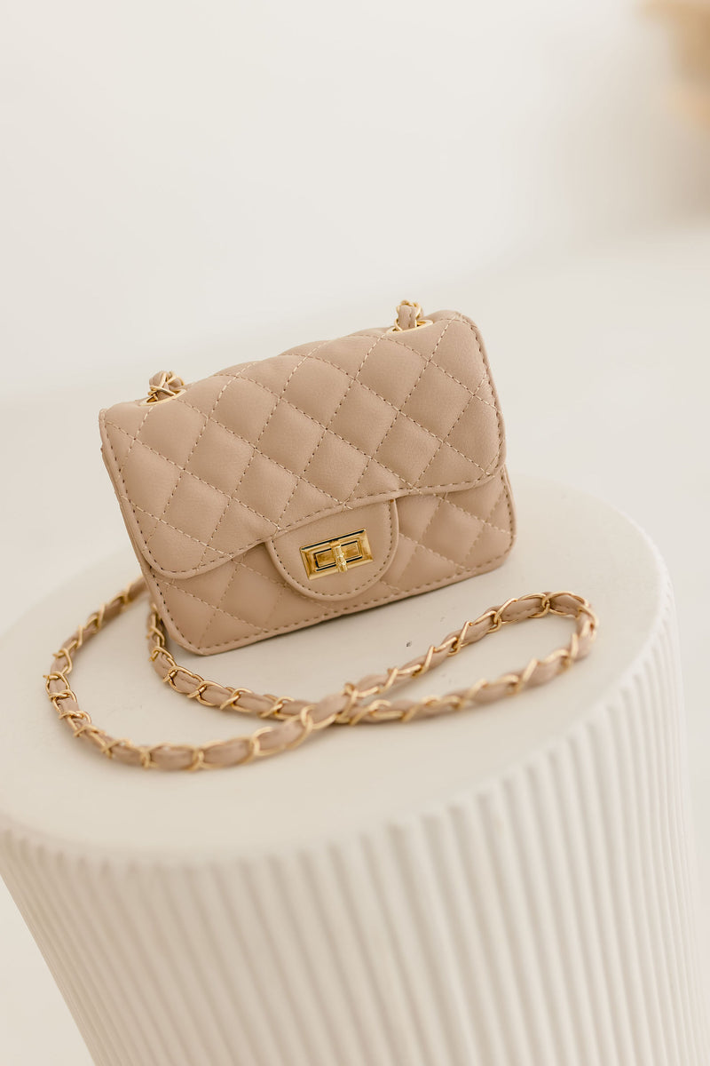Mini Quilted Crossbody Purse Nude