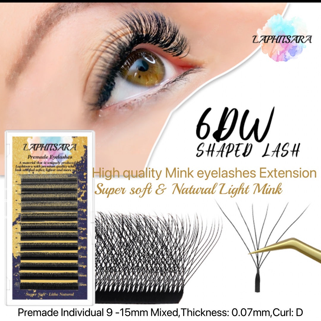 Premade Mink 6D Professional Eyelash Extension High-Quality Lashes D Curl thickness:0.07mm
