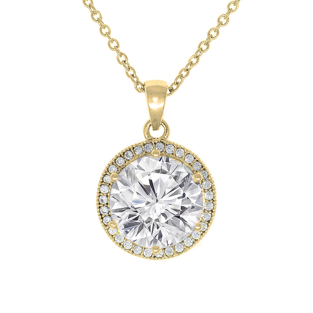 Mariah 18k Gold Round Cut CZ Halo Pendant Necklace with 18