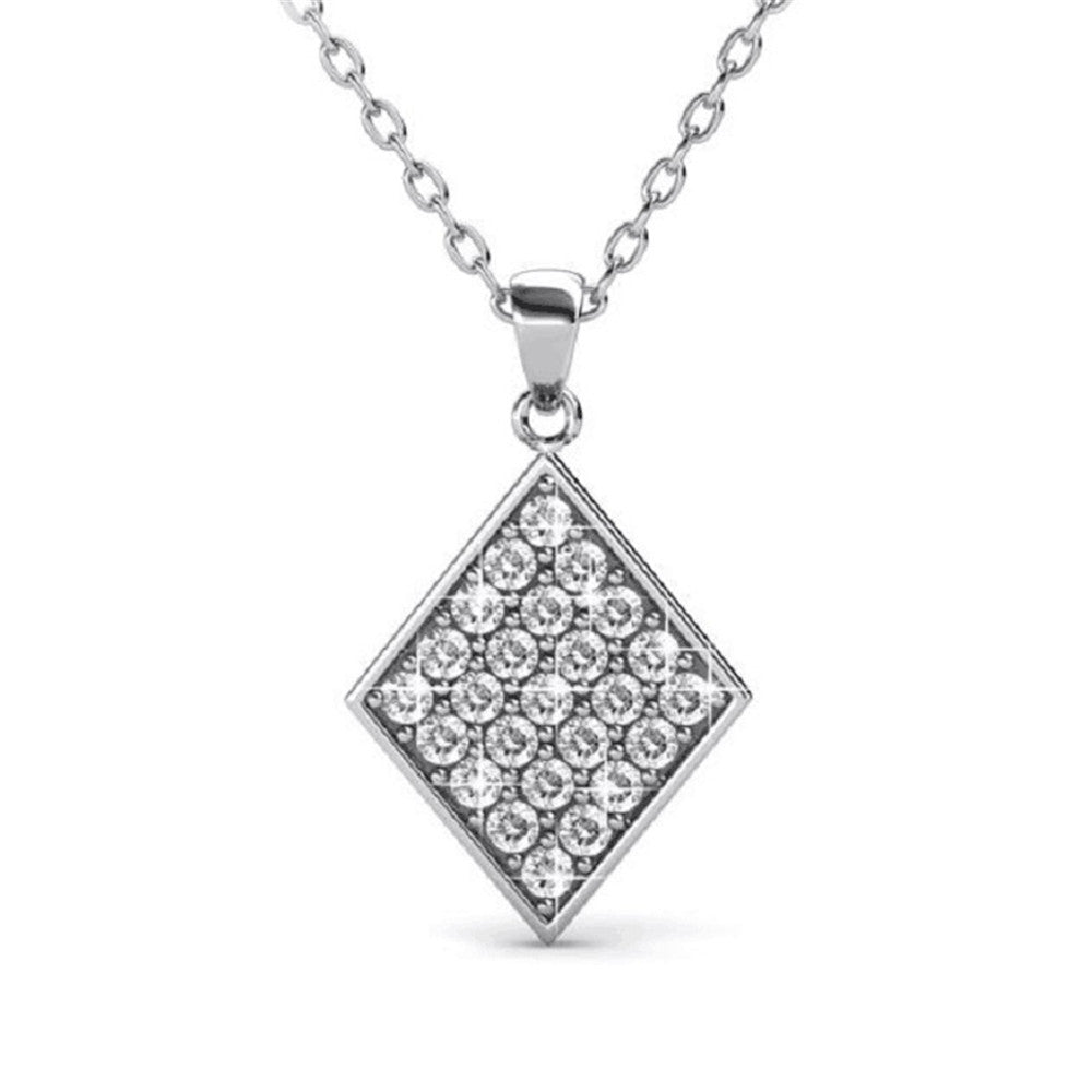 Lennon "Esteemed" 18k White Gold Diamond Shaped Pendant Necklace with Swarovski Crystals