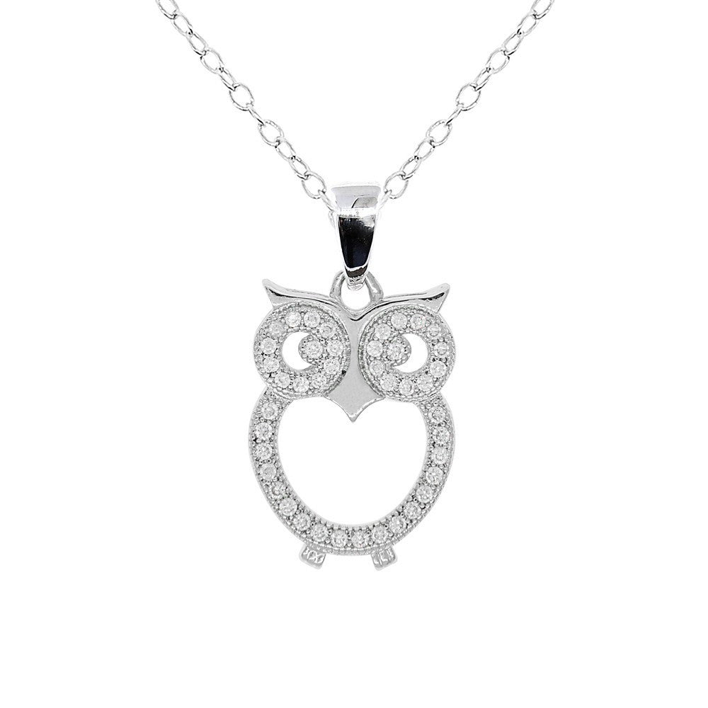 Ari "Wisdom" 18k White Gold Plated Owl Pendant Necklace with CZ Crystals