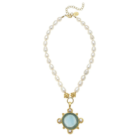 susan shaw glass coin and pearl necklace