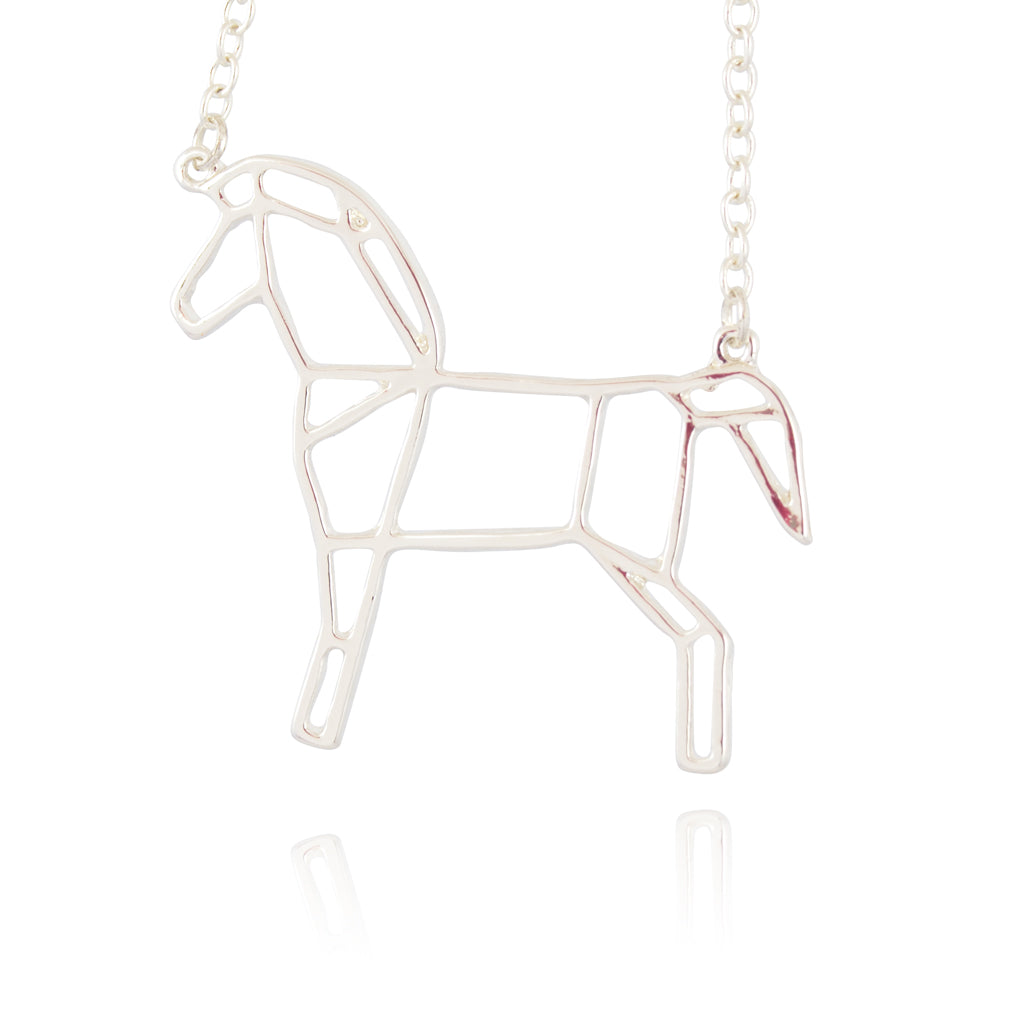 In Your Dreams Origami Horse Necklace Dainty Silver Plated Round Pendant