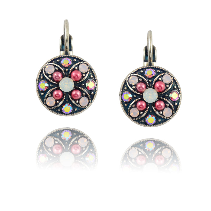 Mariana Jewelry Antigua Rondelle Drop Earrings, Silver Plated with Pink Crystal 1218 223-1