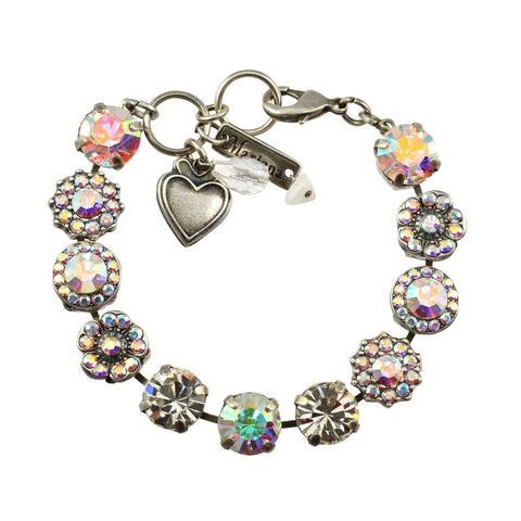 Mariana Silver Plated Crystal Tennis Bracelet with Heart Pendant