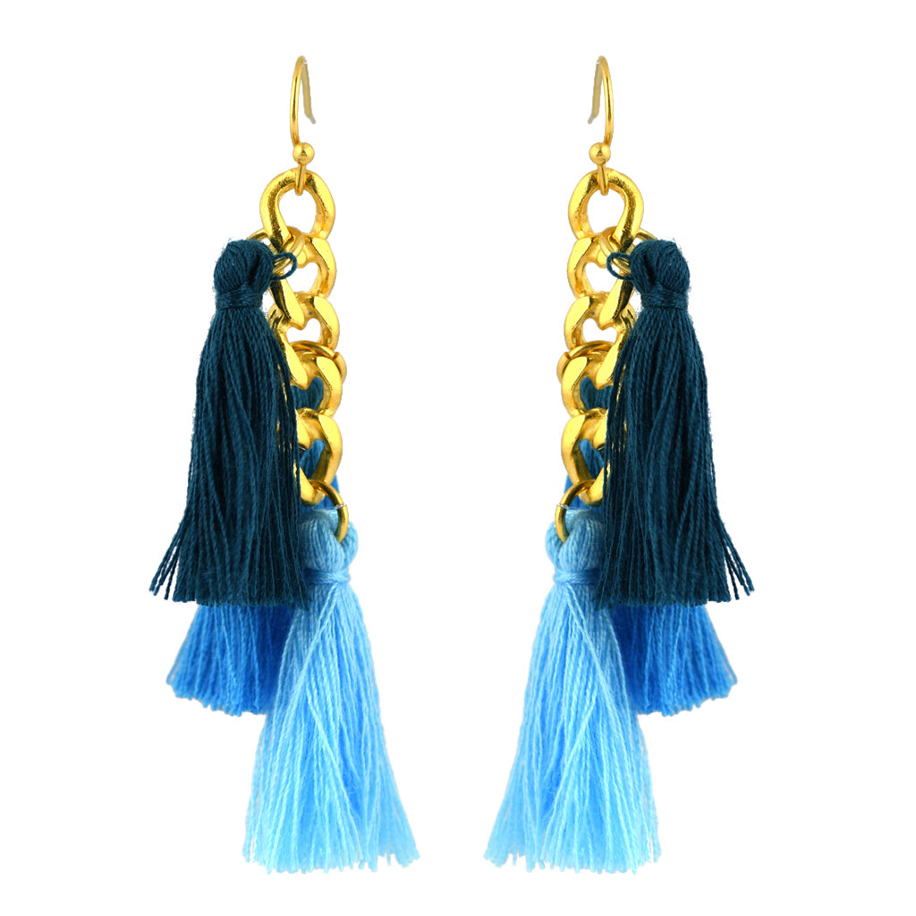 Susan Shaw Jewelry 3 Blue Tassel Earrings In Gold En Reverie