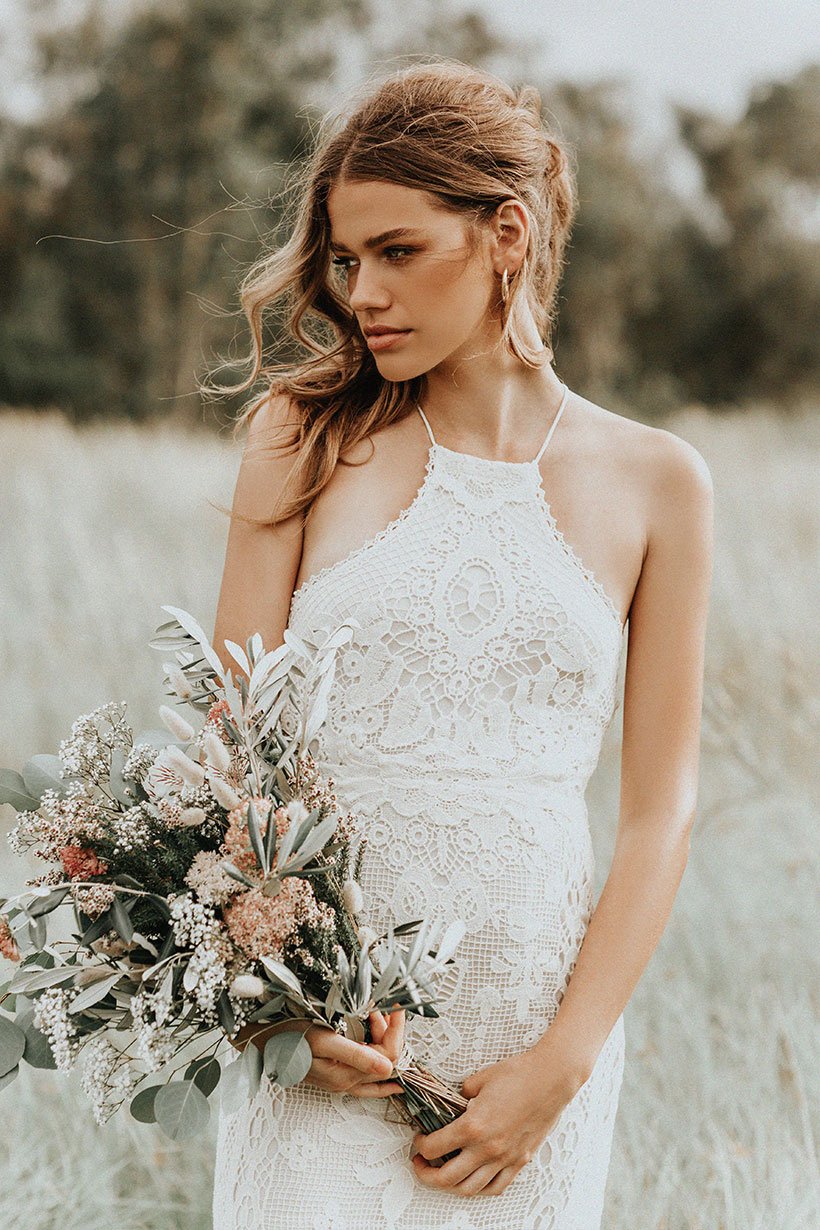 Casablanca Off-White Lace Halter Wedding Gown • Spell & The Gypsy ...