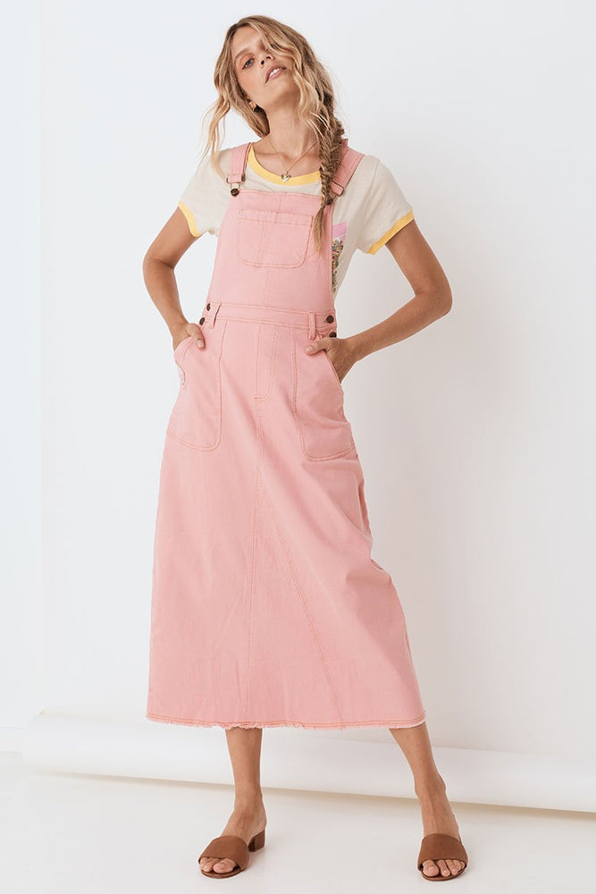 pink denim pinafore