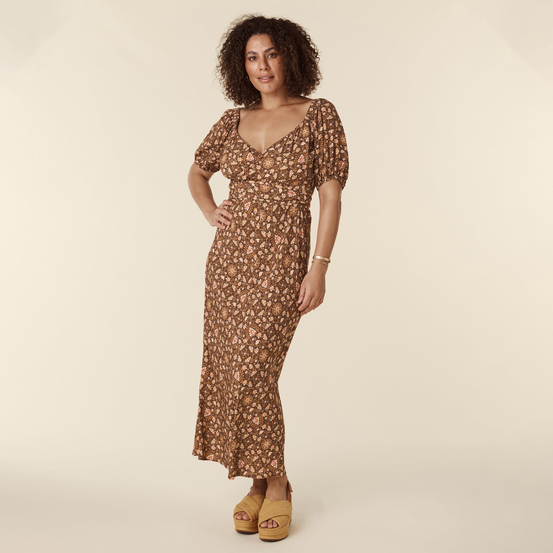 Hibiscus Ruched Ansel Midi Dress