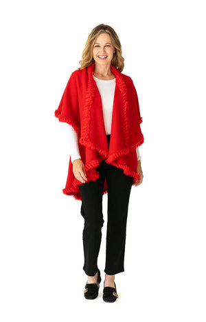Shawl in Red with Fur Trim - Heidi Kagan Designs - Fur Trimmed Shawl