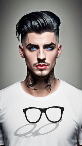 stylish tattooed male being a freak and geek wearing freakngeek logo icon with glasses and handcuffs apparel tshirt