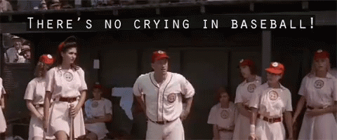 tom hanks in a league of their own saying there's no crying in baseball