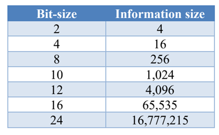 Maximum possible information stored in different bit-size data