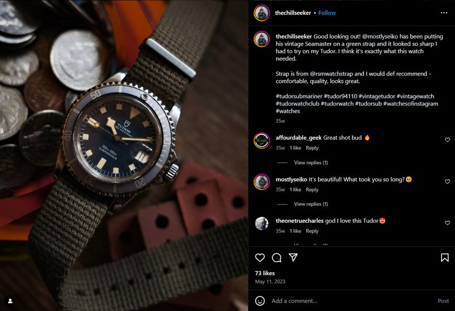 vintage tudor submariner with military strap