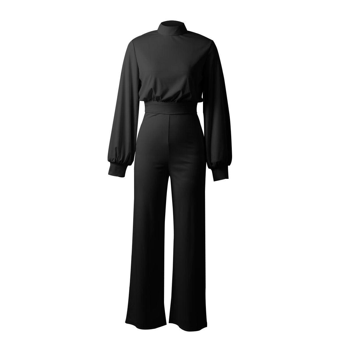 Solid Color Turtleneck Backless Long Sleeves Casual Jumpsuit