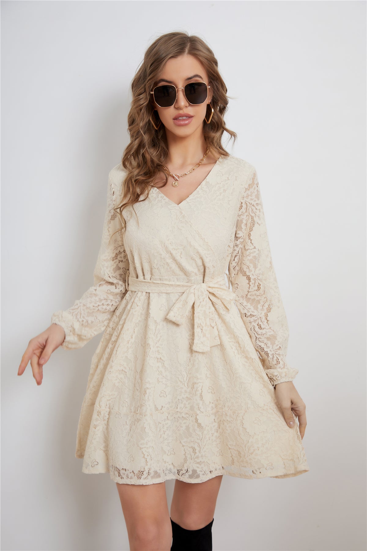 Women's Lace Elegant Long Sleeve A-Line Dress - Flawless Style for Every Occasion - Ootddress