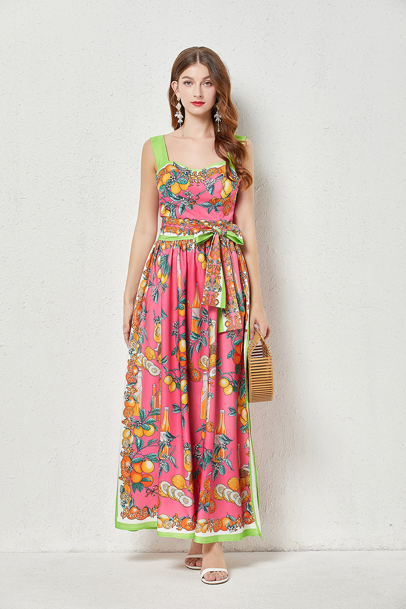 Women's Summer Sleeveless Printed Cami A Line Maxi Dress - Stylish and Vibrant Floral Design - Ootddress