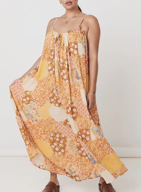 Autumn Floral A-Line Strap Dress: Stylish Rayon Women's Clothing - Ootddress