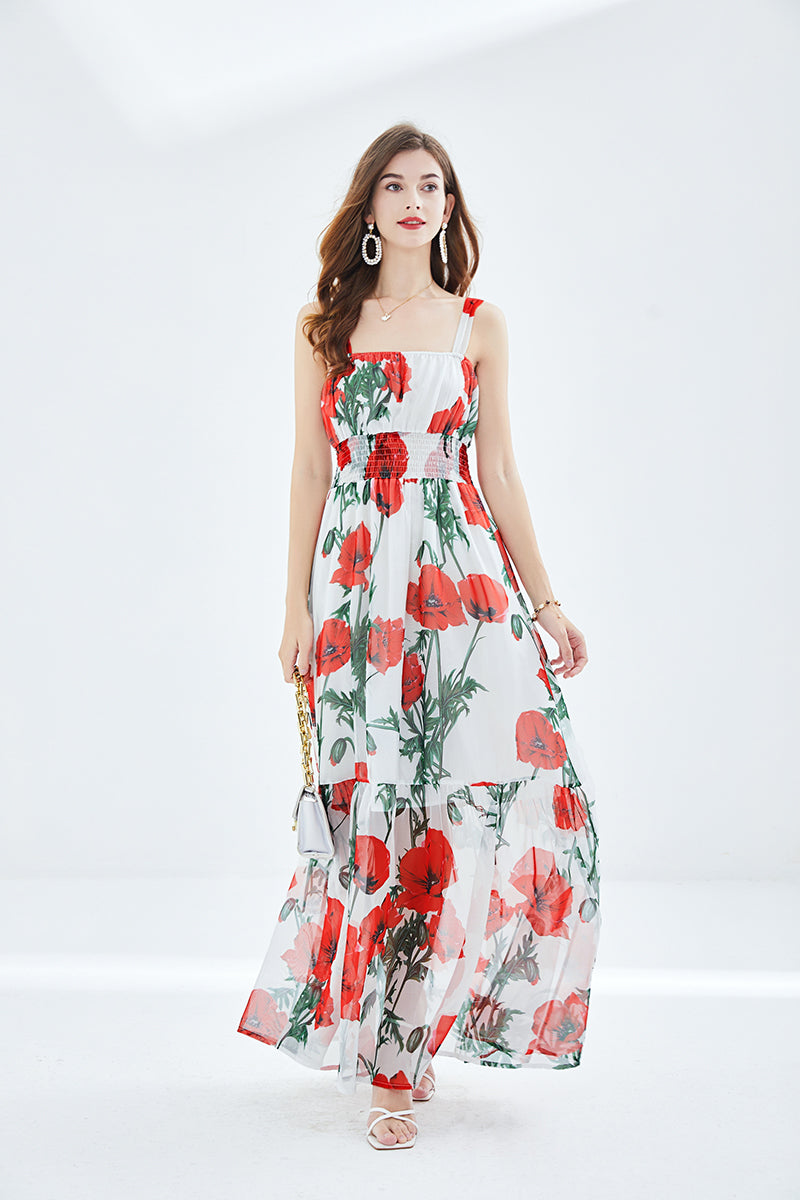 Women's Floral Cami A Line Maxi Dress for Summer Vacation - Ootddress