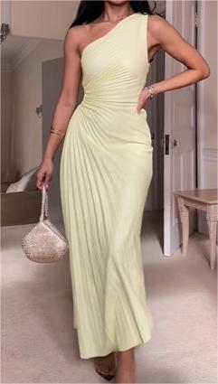 Women's One Shoulder Pleated Light Color Asymmetric Dress - Irregular Series - Ootddress