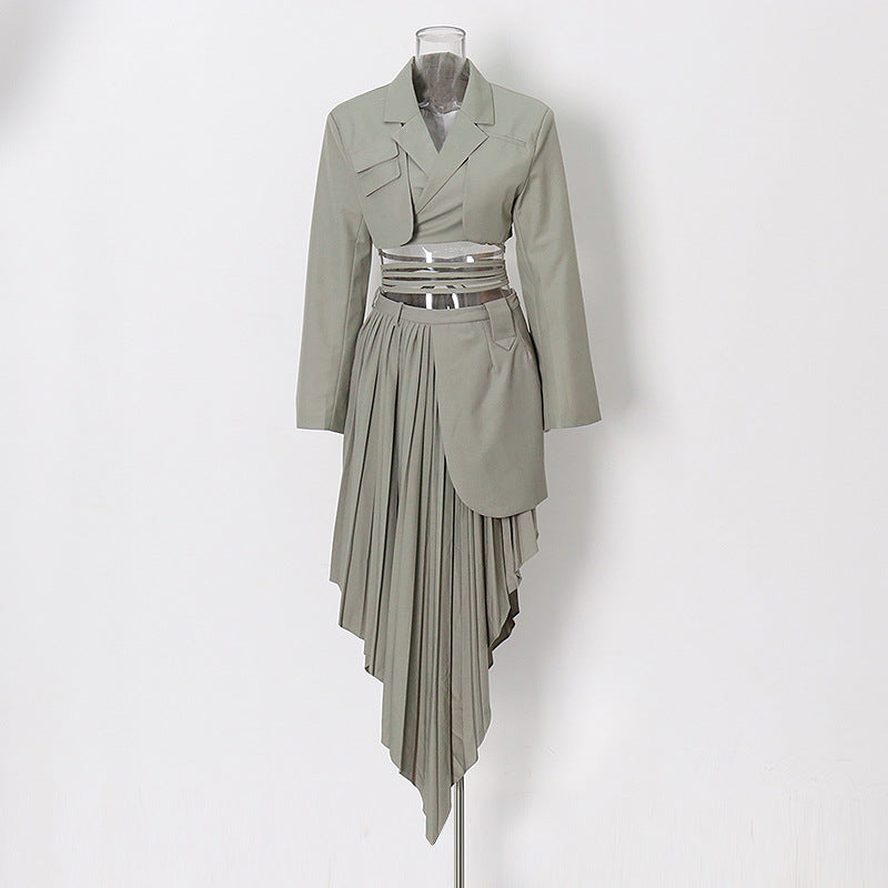 Spring Two Piece Set Blazer Women: Irregular Asymmetric Skirt Design, Fried Street Gas Field Trendy Suit - Ootddress