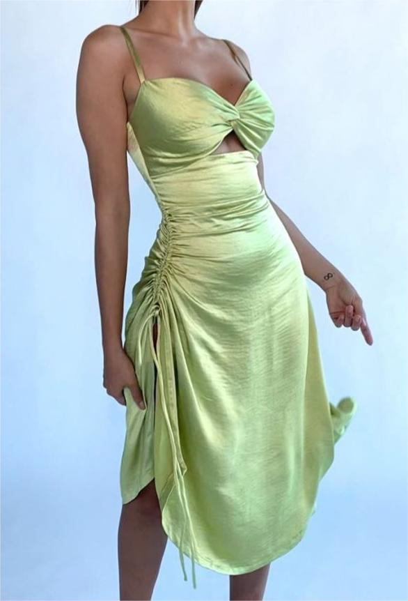 Light Green Sexy Drawstring Irregular Asymmetric Dress - Ootddress