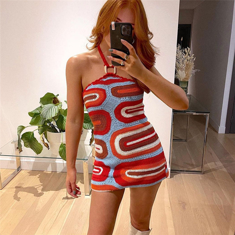 Women's Summer Halter Lace-Up Backless Sexy Slim Sheath Dress - Ootddress