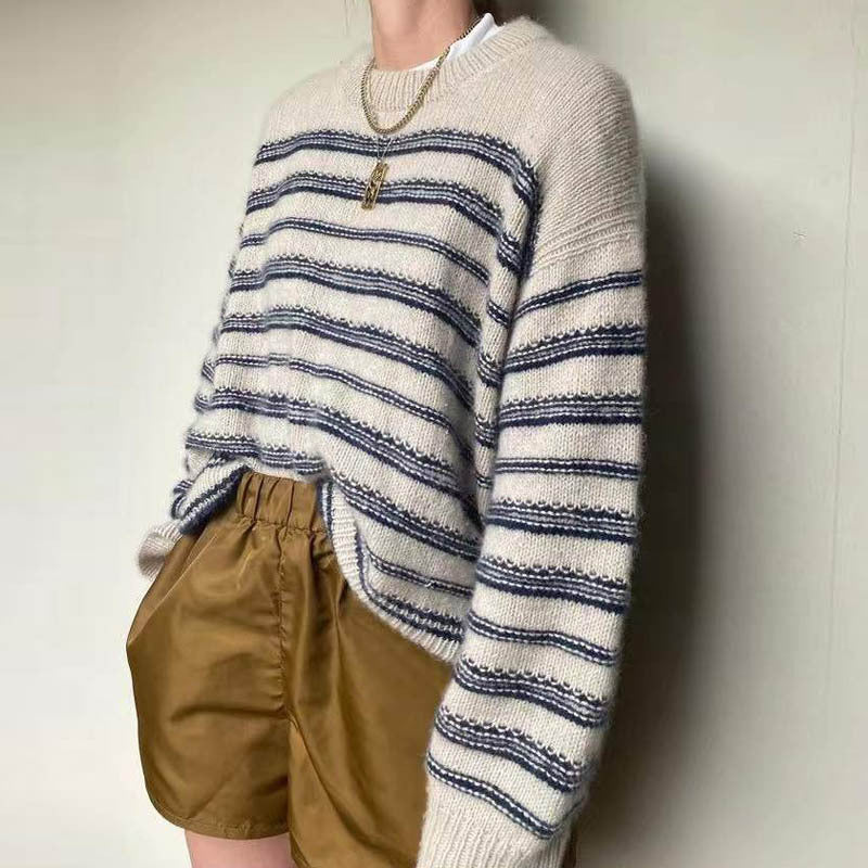 Autumn Winter Fashion: Elegant Striped Velvet Sweater with Thick Needle Long Sleeves - Ootddress