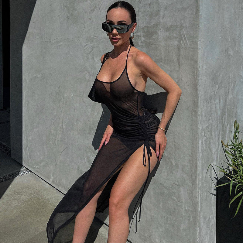 Women's Summer Mesh Sexy See-through Slit Dress - Slim Fit & Alluring - Ootddress