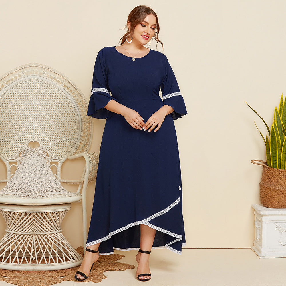 Plus Size Lace Patchwork Mid-Sleeve Dress: Stylish & Comfortable - Ootddress