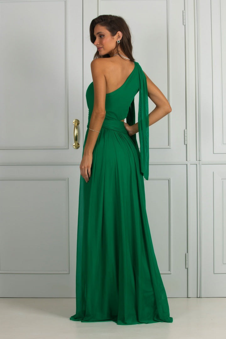 Women Slim Fit Oblique Shoulder Dress Solid Color Slim Fit Maxi Dress - Ootddress