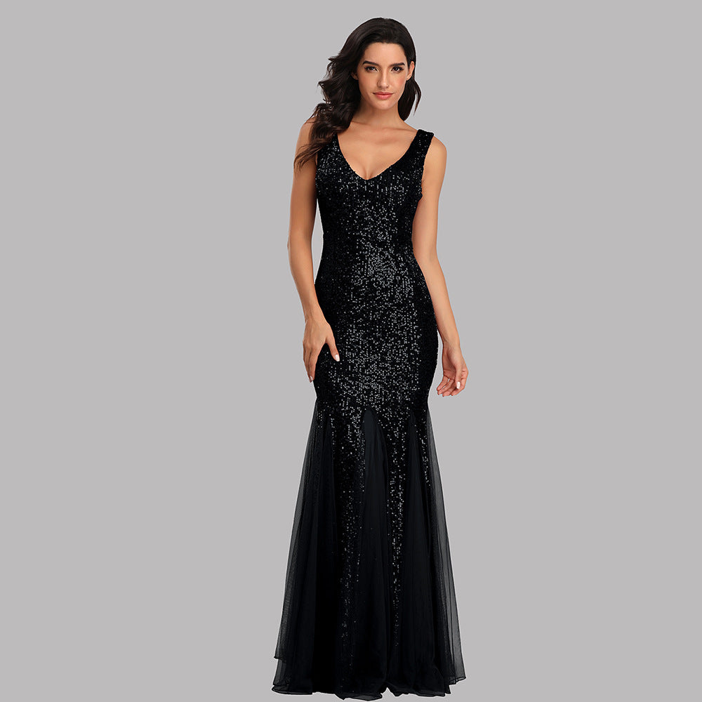 Sequin Stitching Mesh Mermaid Evening Dress - Elegant Sleeveless Bridesmaid Dress - Ootddress