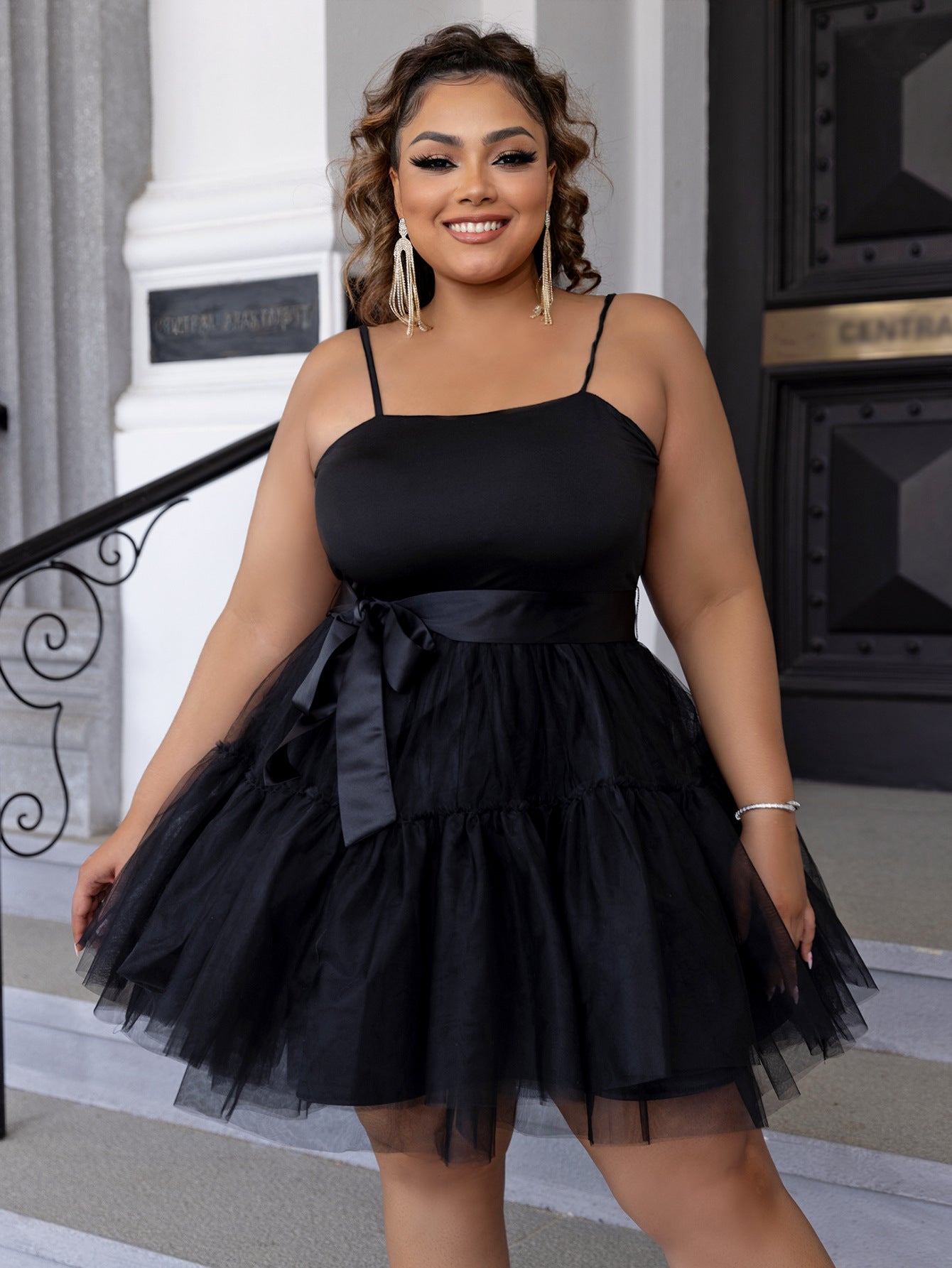 Plus Size Women Clothing Sexy Sling Mesh Puffy Dress Party Princess Dress - Ootddress