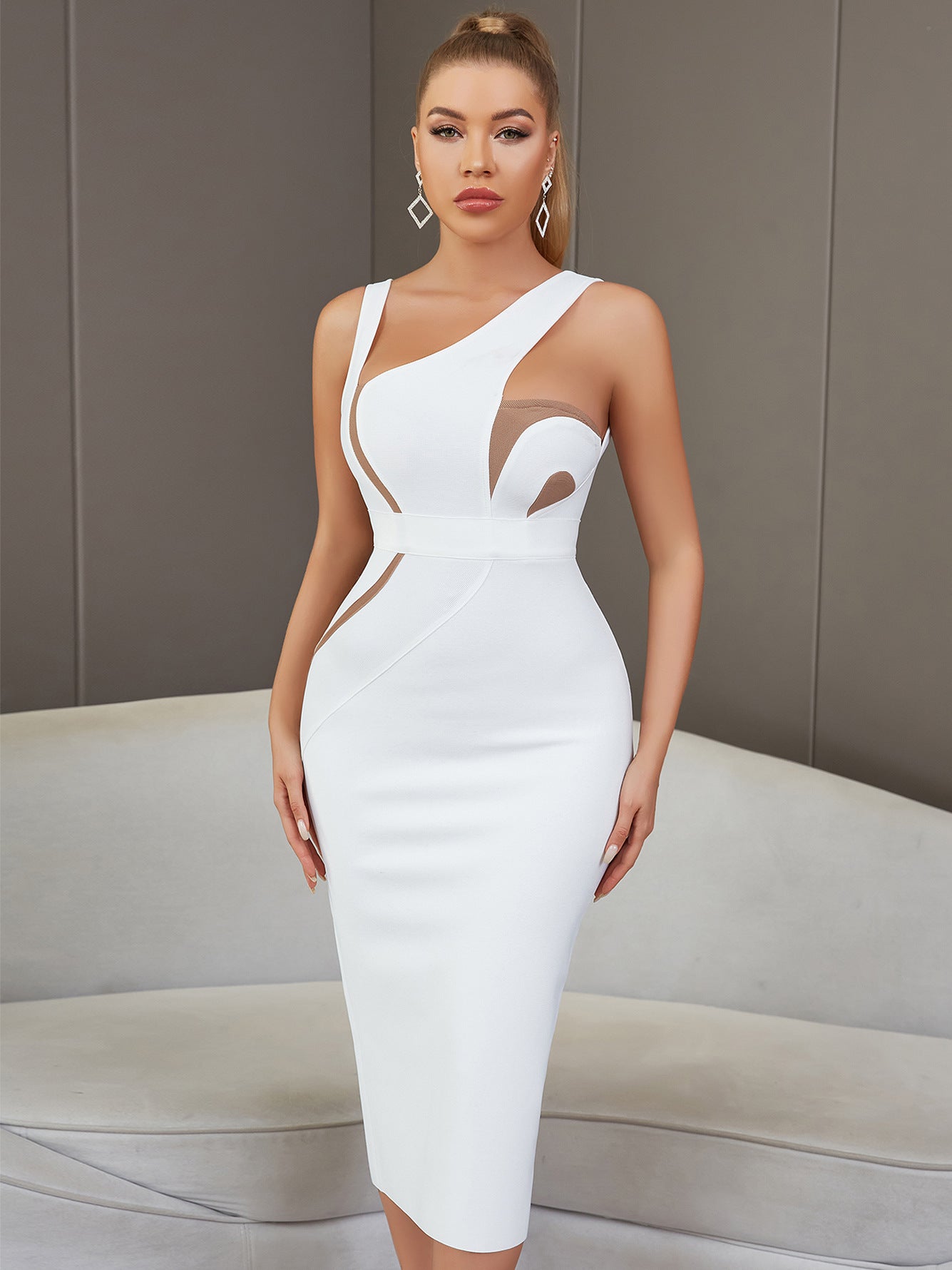 Summer Vest Sleeveless Backless White Mid Length Bandage Dress - Ootddress